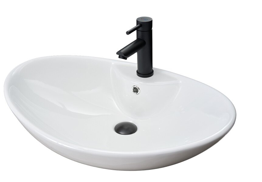 Изображение товара Раковина Gid Lago N9004 65 см овальная белая фаянс накладная с переливом
