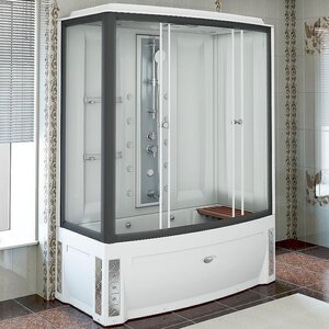 Изображение товара Душевой бокс Радомир Элис К2 1-04-6-2-5-0960, 168 х 85 см, с паром и гидромассажем, стекло прозрачное, профиль черный, правосторонний