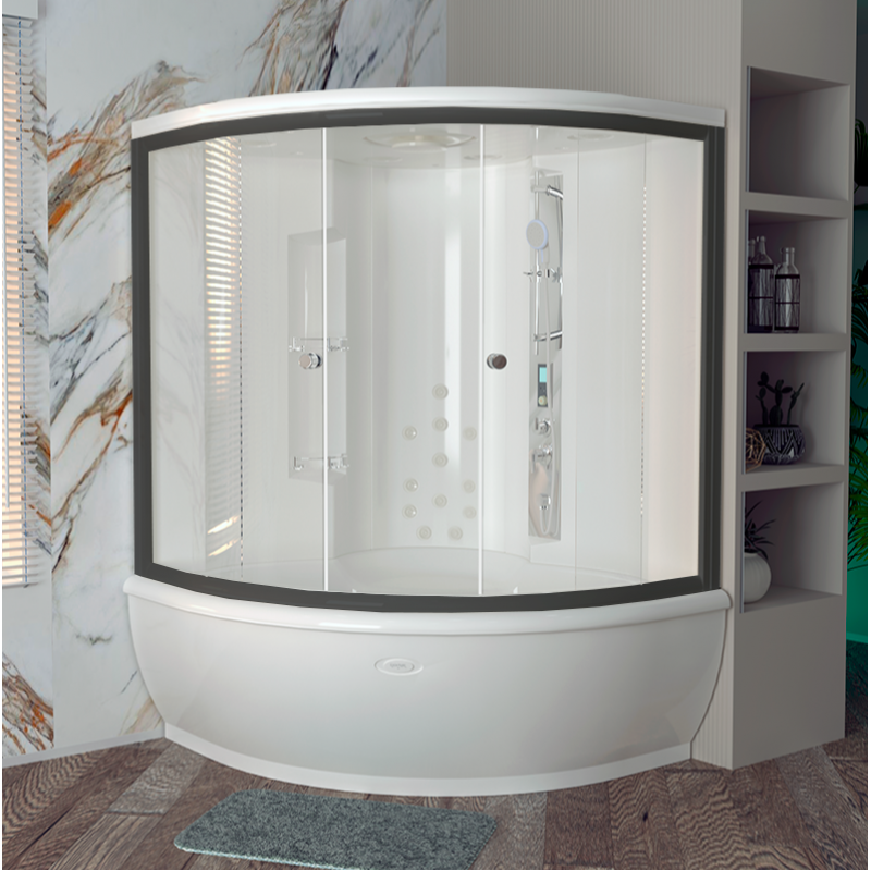 Изображение товара Душевой бокс Радомир Калифорния К1 155х155 см гидромассаж пар стекло черный профиль