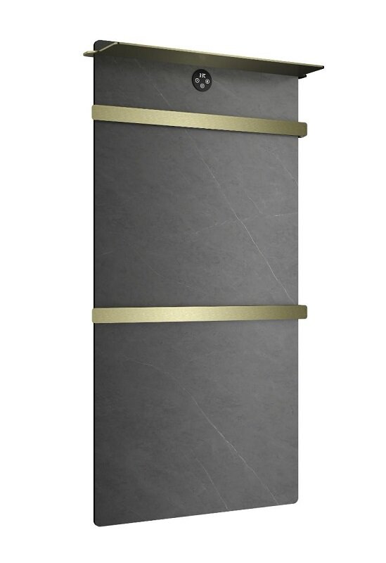 Изображение товара Полотенцесушитель электрический Wonzon & Woghand Stuttgart WW-A504G-BG, ширина 45 см, высота 80 см, с полкой, серый мрамор, брашированное золото