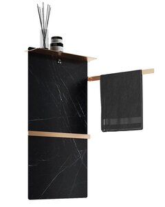 Изображение товара Полотенцесушитель электрический Wonzon & Woghand Stuttgart WW-A504-BG, ширина 45 см, высота 80 см, с полкой, чёрный мрамор, PVD брашированное золото