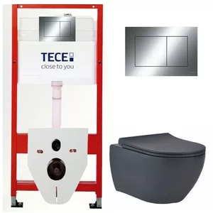Изображение товара Инсталляция с унитазом BeWash Bogen TC412303280, сиденье микролифт, клавиша смыва хром, антрацит