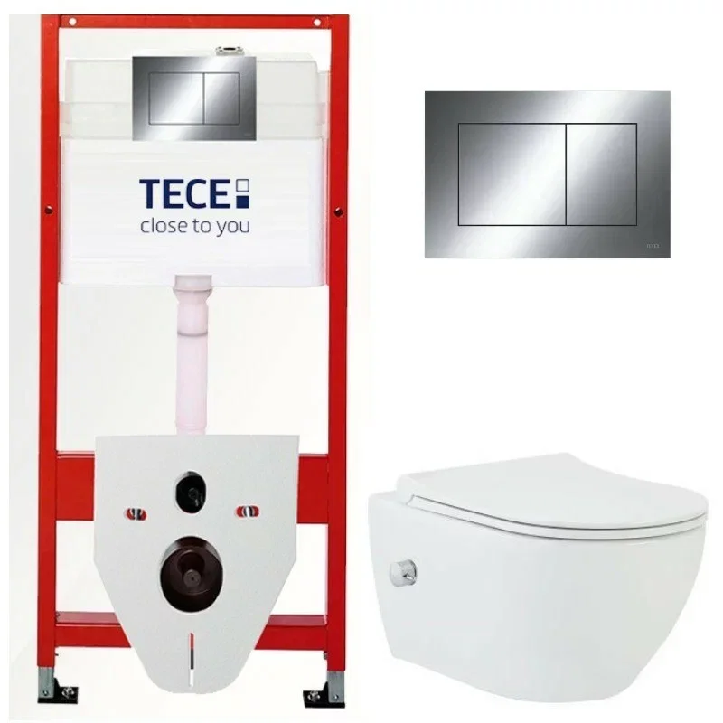 Изображение товара Инсталляция с унитазом BeWash Bogen TC412343601, с функцией биде, сиденье микролифт, клавиша смыва хром, белый