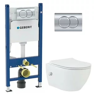 Изображение товара Инсталляция с унитазом BeWash Bogen GEB149343601, с функцией биде, сиденье микролифт, клавиша смыва хром, белый