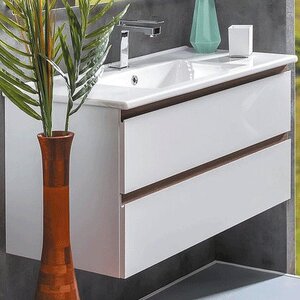 Изображение товара Тумба под раковину Armadi Art Capolda 849-100-WW, 100 см, белая, с ручкой дерево