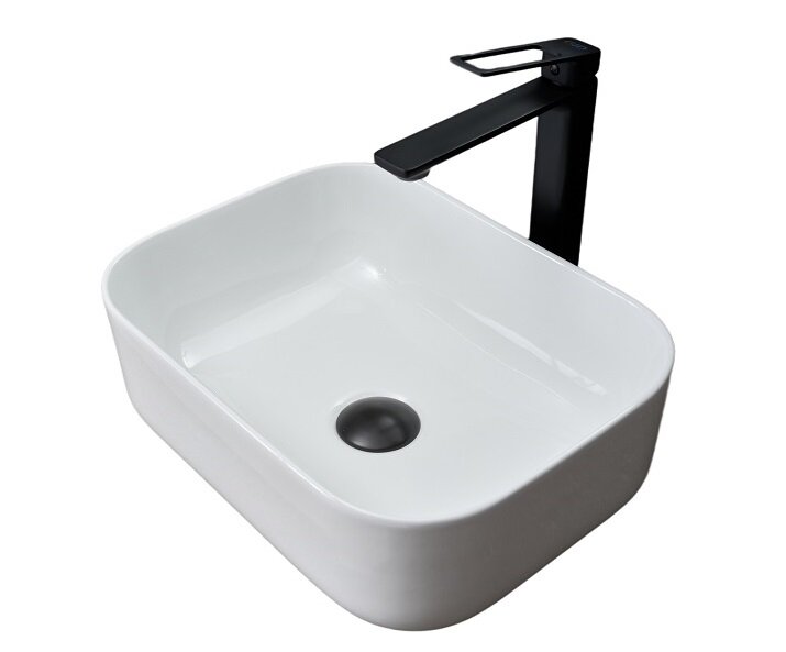 Изображение товара Гладкая белая накладная раковина Gid Geometrico N1335 40 см из фаянса Испания