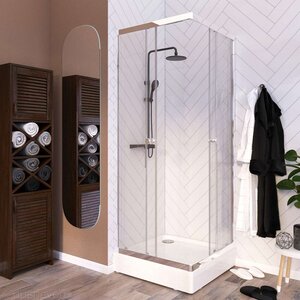 Изображение товара Душевой уголок Радомир Берген SQ 1-03-1-0-0-3470, 90 x 90 см, стекло прозрачное, профиль белый