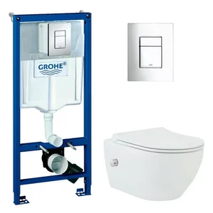 Изображение товара Инсталляция с унитазом BeWash Bogen GRH772343601, с функцией биде, сиденье микролифт, клавиша смыва хром, с пневматическим управлением, белый