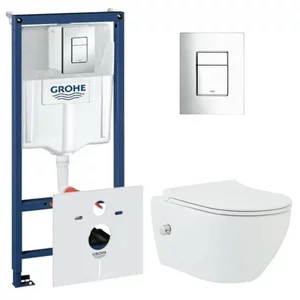 Изображение товара Инсталляция с унитазом BeWash Bogen GRH775343601, с функцией биде, сиденье микролифт, клавиша смыва хром, с пневматическим управлением, белый