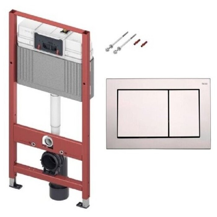 Изображение товара Инсталляция для унитаза TECEbase 9400401-702 с клавишей хром матовая и цветами красный, серый