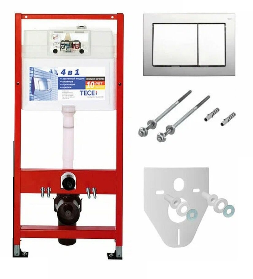 Изображение товара Инсталляция для унитаза TECEbase 9400406, шумоизоляция, клавиша смыва хром, красный, серый