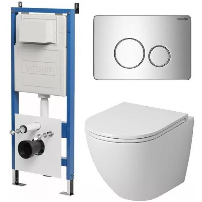 Изображение товара Комплект унитаза Grossman Style 97.4455S.05.10M с инсталляцией и сиденьем микролифт