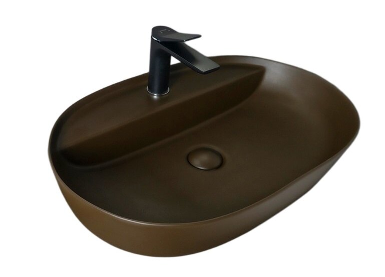 Изображение товара Гладкая овальная раковина Gid Lago Br1346 53342 коричневая матовая 61 см