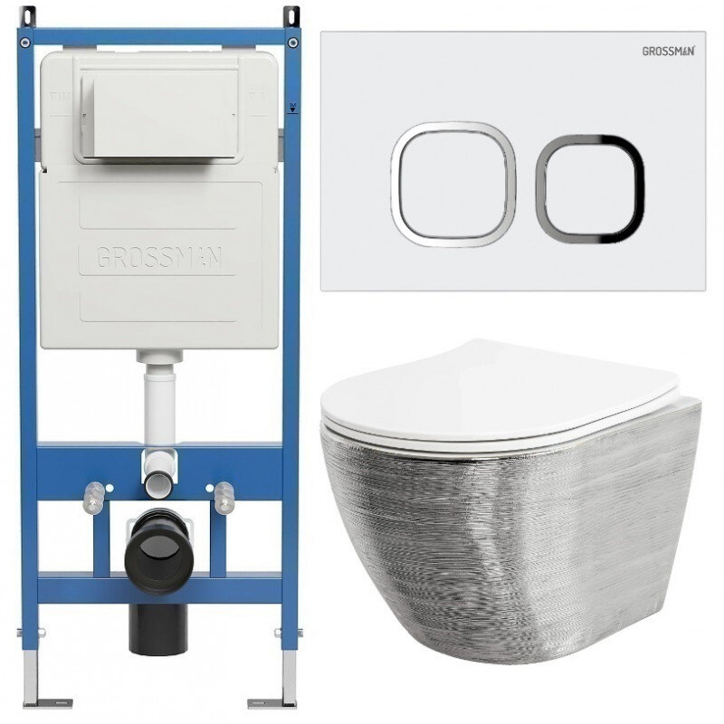 Изображение товара Комплект санфаянсы Grossman Cosmo 97.4455SWS безободковый унитаз инсталляция стильный