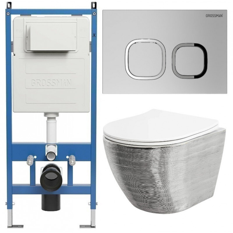 Изображение товара Комплект безободковый унитаз Grossman Cosmo с инсталляцией и сиденьем микролифт