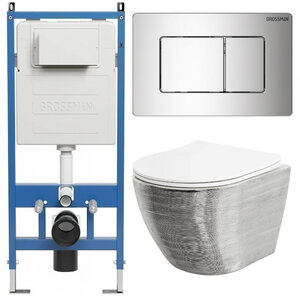 Изображение товара Комплект Grossman Classic 97.4455SWS.04.10M, инсталляция 900.K31.01.000 с безободковым унитазом GR-4455SWS серебро, сиденье микролифт, клавиша смыва хром глянцевый 700.K31.04.10M.10M