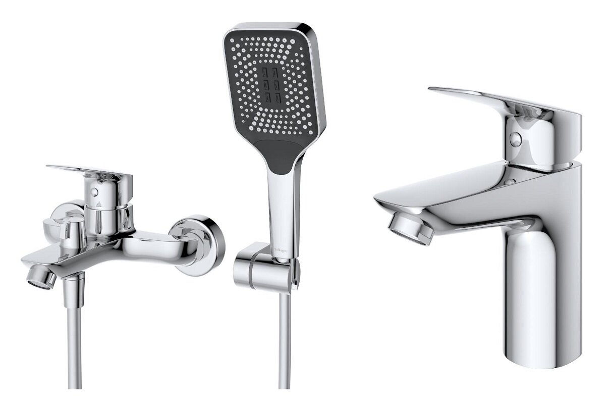 Изображение товара Комплект смесителей BelBagno DUE-VASM/LVM-CRM, для ванны и душа, для раковины, хром