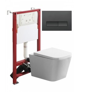 Изображение товара Инсталляция Agger ATI12150+APB244, с подвесным безободковым унитазом, сиденье микролифт, Tornado, клавиша черная  