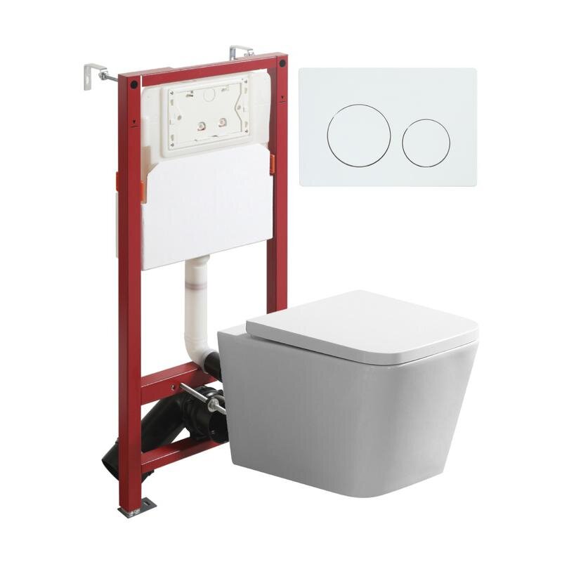 Изображение товара Инсталляция Agger ATI11150+APB188, с подвесным безободковым унитазом, сиденье микролифт, Tornado, клавиша белая