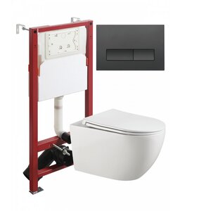 Изображение товара Инсталляция Agger ATI12150+APB244, с подвесным безободковым унитазом, сиденье микролифт, Tornado, клавиша черная