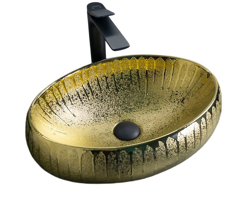 Изображение товара Раковина Gid Lago 9030g 52234, 48 см, фаянс, золотая Изображение товара Раковина Gid Lago 9030g 52234, 48 см, фаянс, золотая