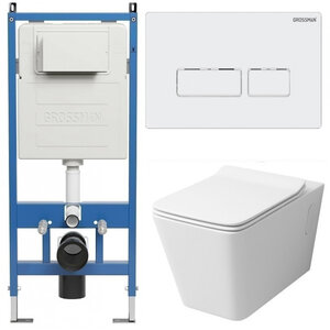 Изображение товара Комплект подвесной унитаз Grossman Pragma с инсталляцией белый фарфор