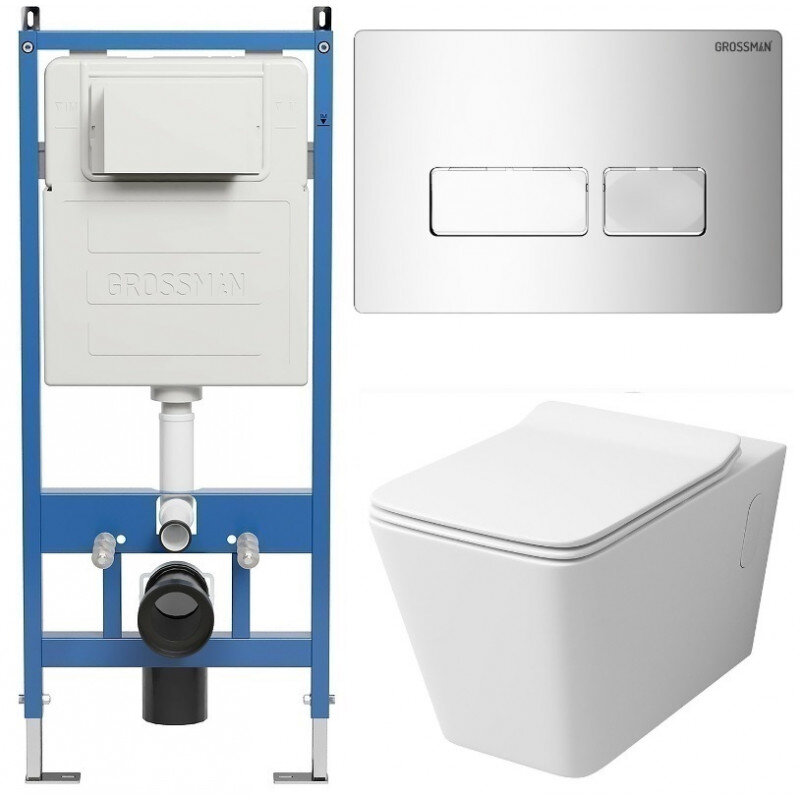 Изображение товара Комплект подвесной унитаз Grossman Pragma безободковый с инсталляцией и сиденьем микролифт Изображение товара Комплект подвесной унитаз Grossman Pragma безободковый с инсталляцией и сиденьем микролифт