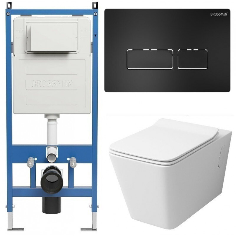 Изображение товара Комплект подвесной унитаз безободковый Grossman Pragma с инсталляцией и сиденьем микролифт