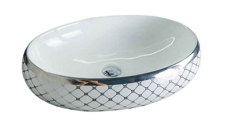 Изображение товара Раковина Gid Lago Nc262 52201, 60 см, фаянс, белая внутри, снаружи орнамент хром Изображение товара Раковина Gid Lago Nc262 52201, 60 см, фаянс, белая внутри, снаружи орнамент хром