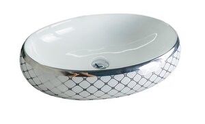 Изображение товара Раковина Gid Lago Nc262 52201, 60 см, фаянс, белая внутри, снаружи орнамент хром