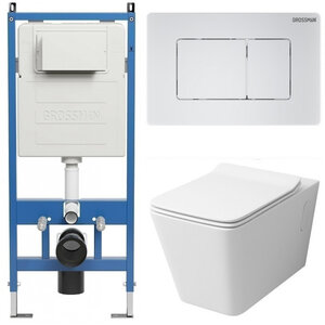Изображение товара Комплект Grossman Classic 97.4414S.04.01M, инсталляция 900.K31.01.000 с безободковым унитазом GR-4414S белый, сиденье микролифт, клавиша смыва белый матовый 700.K31.04.01M.01M