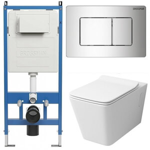 Изображение товара Комплект Grossman Classic 97.4414S.04.10M, инсталляция 900.K31.01.000 с безободковым унитазом GR-4414S белый, сиденье микролифт, клавиша смыва хром глянец 700.K31.04.10M.10M