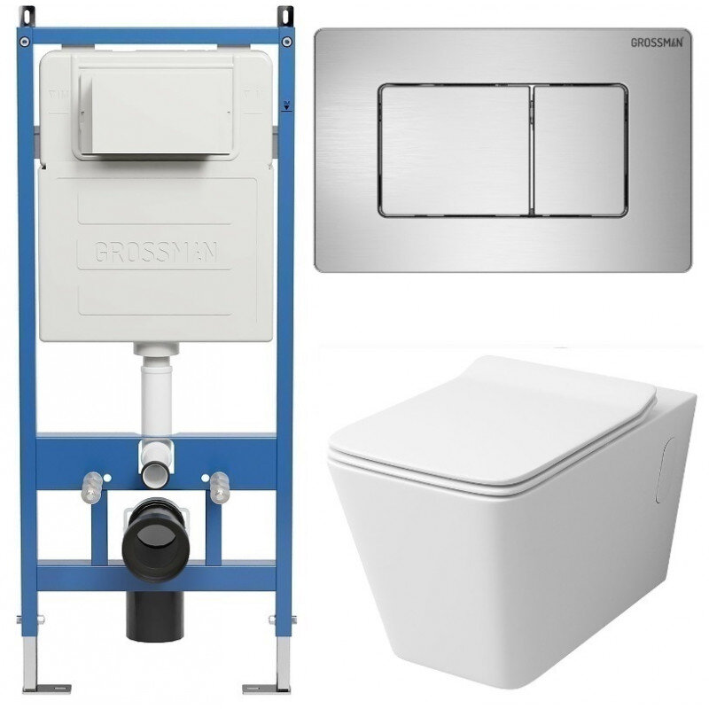 Изображение товара Комплект Grossman Classic 97.4414S.04.12M безободковый подвесной унитаз с инсталляцией и сиденьем м