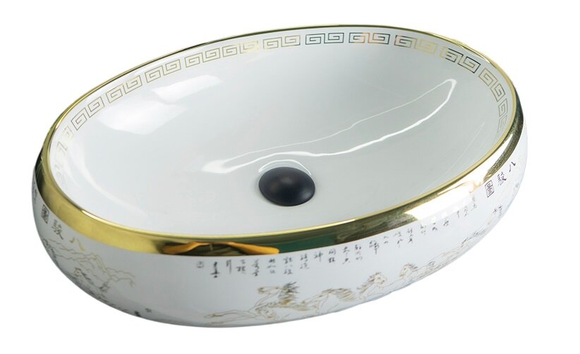 Изображение товара Раковина Gid Lago Nc472 52222, 60 см, фаянс, белая/орнамент золото