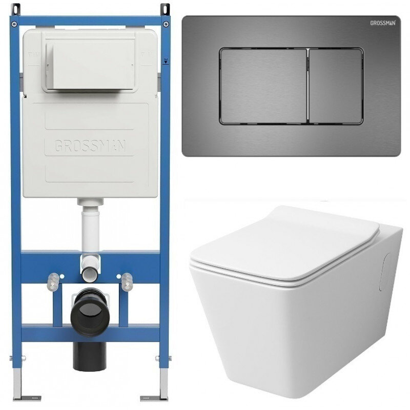 Изображение товара Горизонтальный безободковый подвесной унитаз Grossman Classic комплект инсталляции