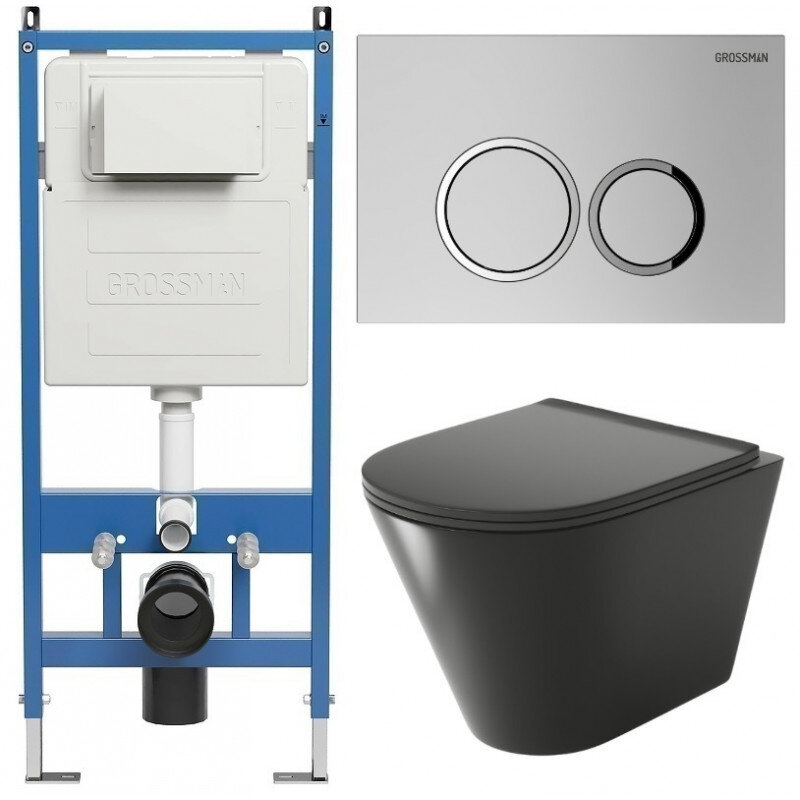 Изображение товара Комплект Grossman Galaxy 97.4477BMS.01.110 подвесной унитаз с инсталляцией и сучасным дизайном