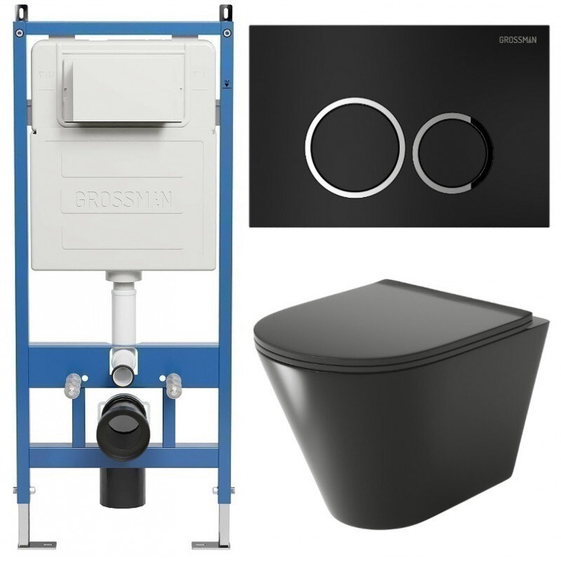 Изображение товара Комплект Grossman Galaxy 97.4477BMS безободковый подвесной унитаз с инсталляцией