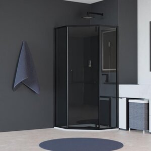 Изображение товара Душевой уголок RGW Hotel HO-084B, 90 х 90 x 195 см, с полотенцедержателем, дверь распашная, стекло тонированное, профиль черный, 350608499-34