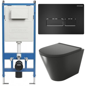 Изображение товара Комплект Grossman Pragma 97.4477BMS.03.210, инсталляция 900.K31.01.000 с безободковым унитазом GR-4477BMS черный матовый, сиденье микролифт, клавиша смыва черный матовый 700.K31.03.210.210