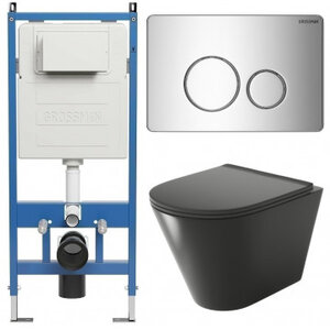 Изображение товара Комплект Grossman Style 97.4477BMS.05.10M, инсталляция 900.K31.01.000 с безободковым унитазом GR-4477BMS черный матовый, сиденье микролифт, клавиша смыва хром глянцевый 700.K31.05.10M.10M