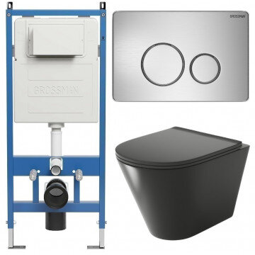 Изображение товара Подвесной безободковый унитаз grossman style 97.4477bms с инсталляцией и сиденьем микролифт
