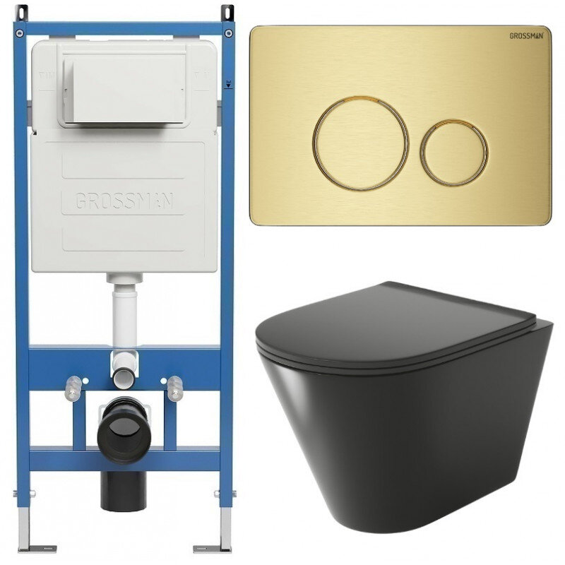 Изображение товара Горячо-черный безободковый подвесной унитаз с инсталляцией Grossman Style 97.4477BMS