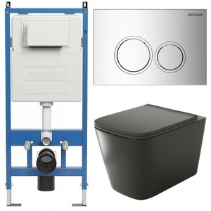 Изображение товара Комплект Grossman Galaxy 97.4441BMS.01.100, инсталляция 900.K31.01.000 с безободковым унитазом GR-4441BMS черный матовый, сиденье микролифт, клавиша смыва хром глянцевый 700.K31.01.100.100