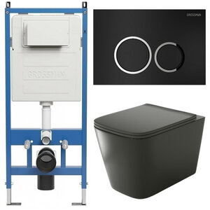 Изображение товара Комплект Grossman Galaxy 97.4441BMS.01.210, инсталляция 900.K31.01.000 с безободковым унитазом GR-4441BMS черный матовый, сиденье микролифт, клавиша смыва черный матовый 700.K31.01.210.210