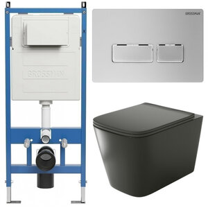 Изображение товара Комплект Grossman Pragma 97.4441BMS.03.110, инсталляция 900.K31.01.000 с безободковым унитазом GR-4441BMS черный матовый, сиденье микролифт, клавиша смыва хром матовый 700.K31.03.110.110