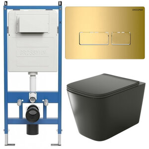 Изображение товара Комплект Grossman Pragma 97.4441BMS.03.300, инсталляция 900.K31.01.000 с безободковым унитазом GR-4441BMS черный матовый, сиденье микролифт, клавиша смыва золото глянцевое 700.K31.03.210.210