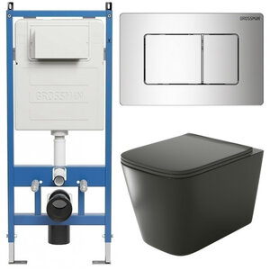Изображение товара Комплект Grossman Classic 97.4441BMS.04.10M, инсталляция 900.K31.01.000 с безободковым унитазом GR-4441BMS черный матовый, сиденье микролифт, клавиша смыва хром глянцевый 700.K31.04.10M.10M