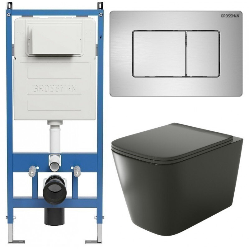 Изображение товара Комплект подвесной унитаз Grossman Classic безободковый черный матовый с микролифтом