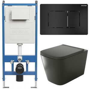Изображение товара Комплект Grossman Classic 97.4441BMS.04.21M, инсталляция 900.K31.01.000 с безободковым унитазом GR-4441BMS черный матовый, сиденье микролифт, клавиша смыва черный матовый 700.K31.04.21M.21M