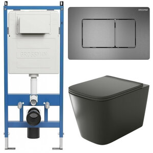 Изображение товара Комплект Grossman Classic 97.4441BMS.04.42M, инсталляция 900.K31.01.000 с безободковым унитазом GR-4441BMS черный матовый, сиденье микролифт, клавиша смыва графит сатин 700.K31.04.42M.42M